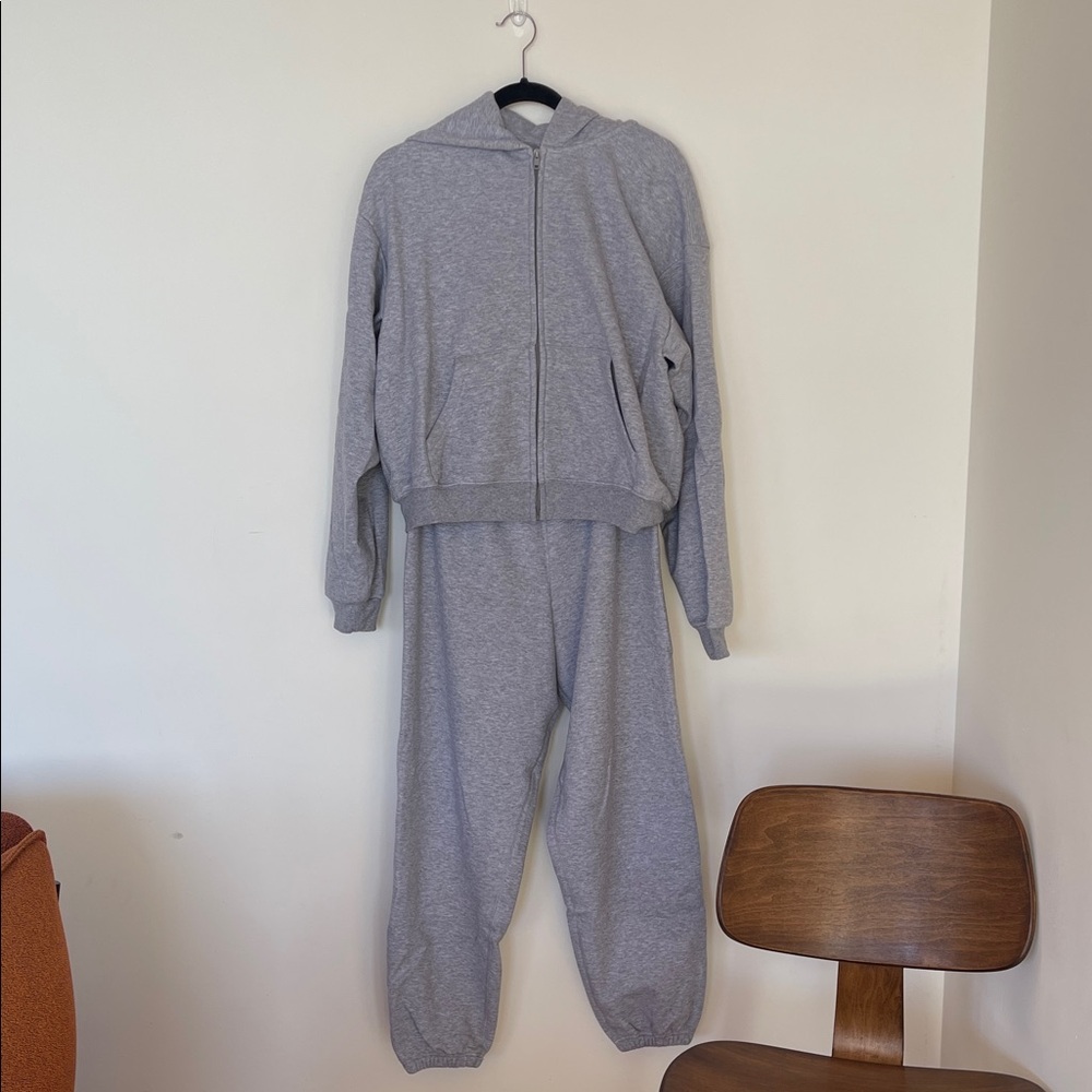 Skims Gray Hoodie and Sweatpants Set
